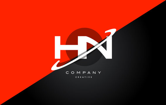 hn h n  red black technology alphabet company letter logo icon