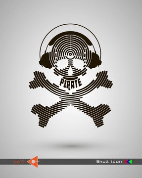 Vector halftone skulls. Skull icon. Symbol of death, danger, war, death, pirate. Object on a white background. Music party.