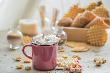 a delicious Cup of cocoa with colorful marshmallows