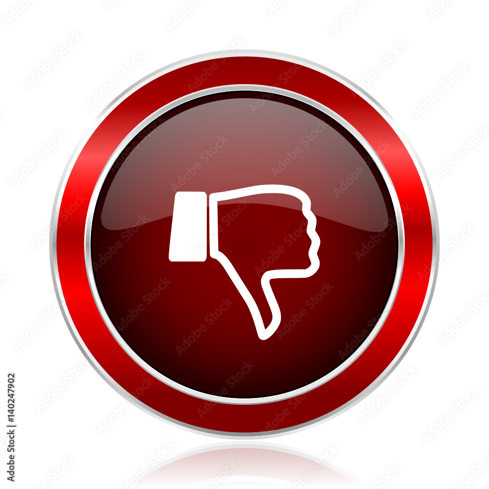 Poster Dislike red silver metallic web and smartphone vector icon isolated on white background.