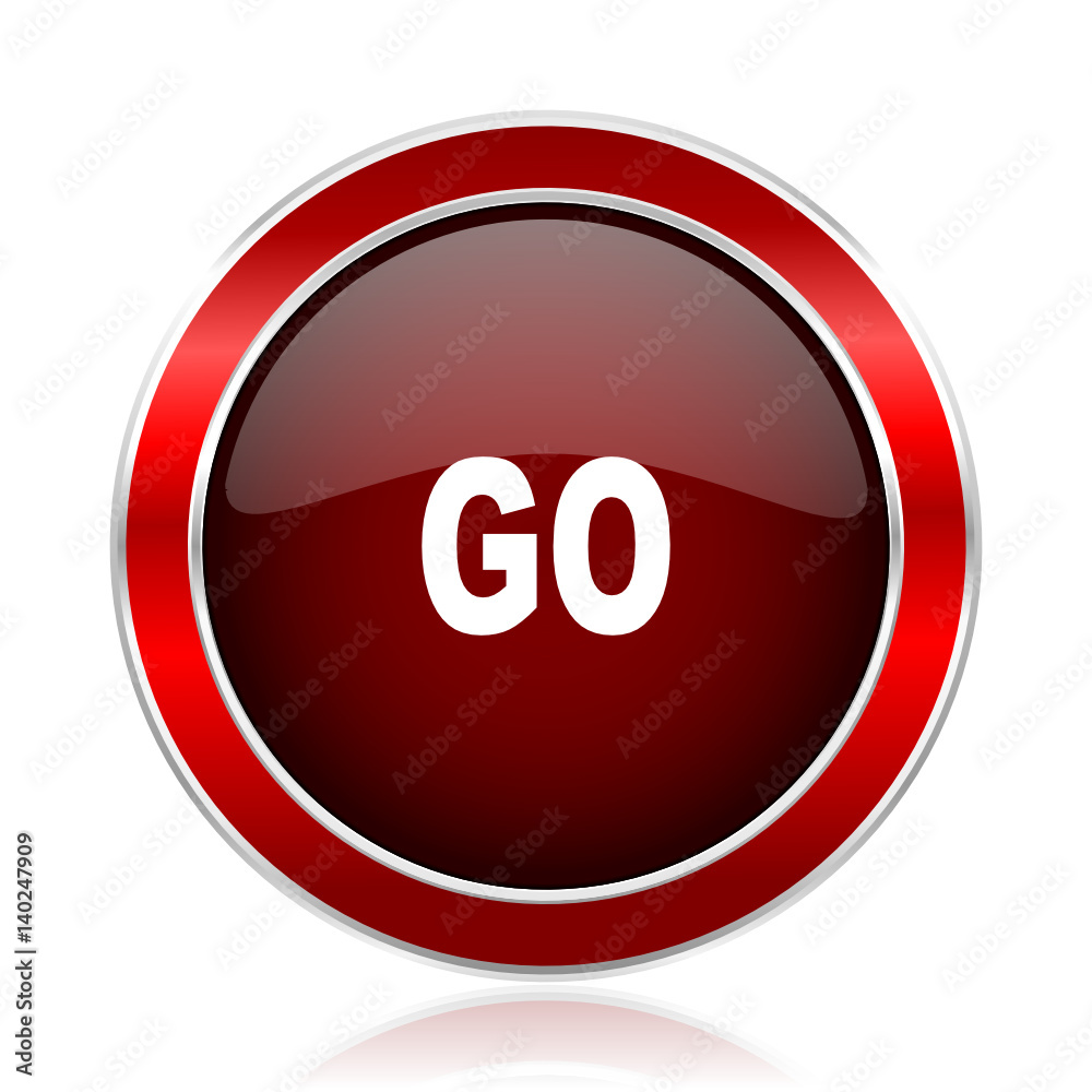 Poster Go red silver metallic web and smartphone vector icon isolated on white background.