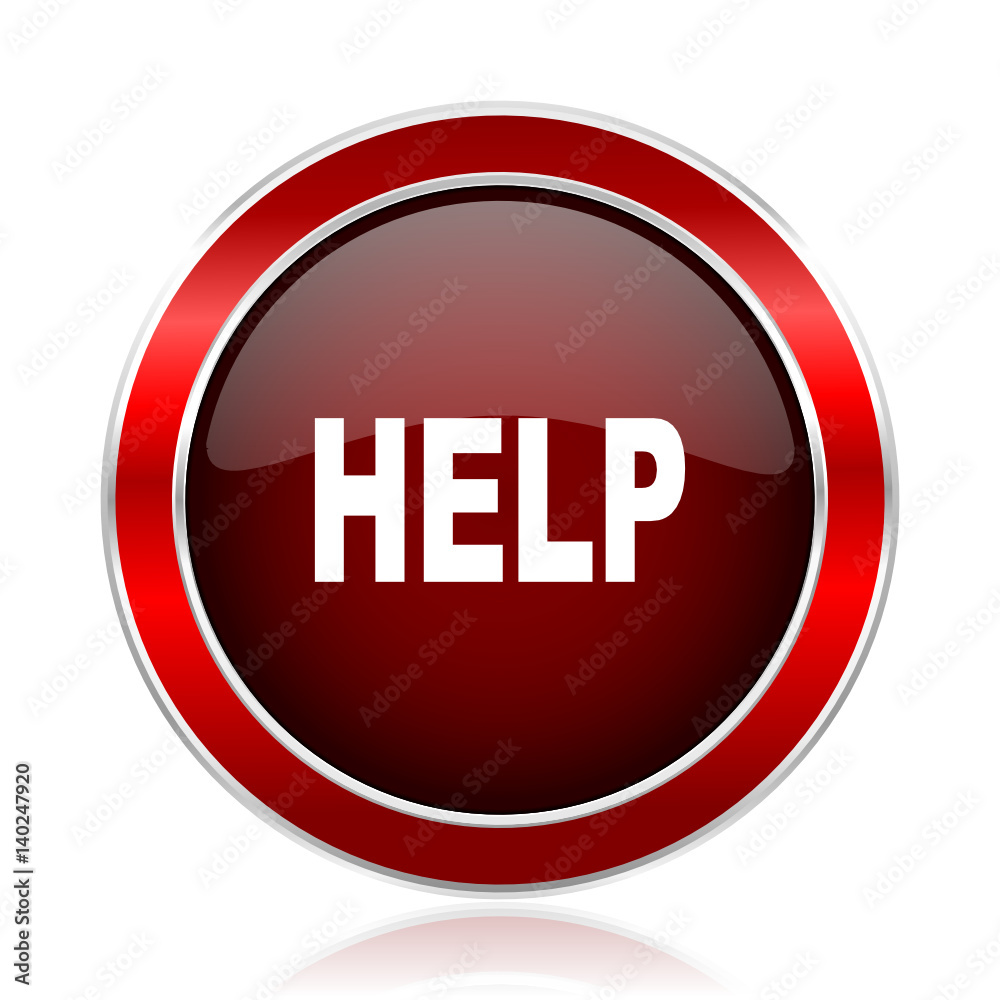 Poster help red silver metallic web and smartphone vector icon isolated on white background.