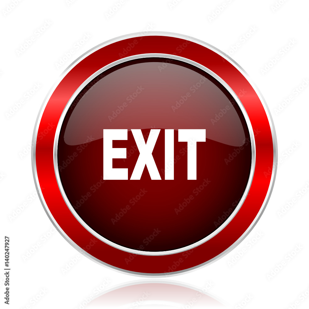 Leinwandbilder exit red round glossy vector web icon. circle modern design chrome metal border abstract sign for sm