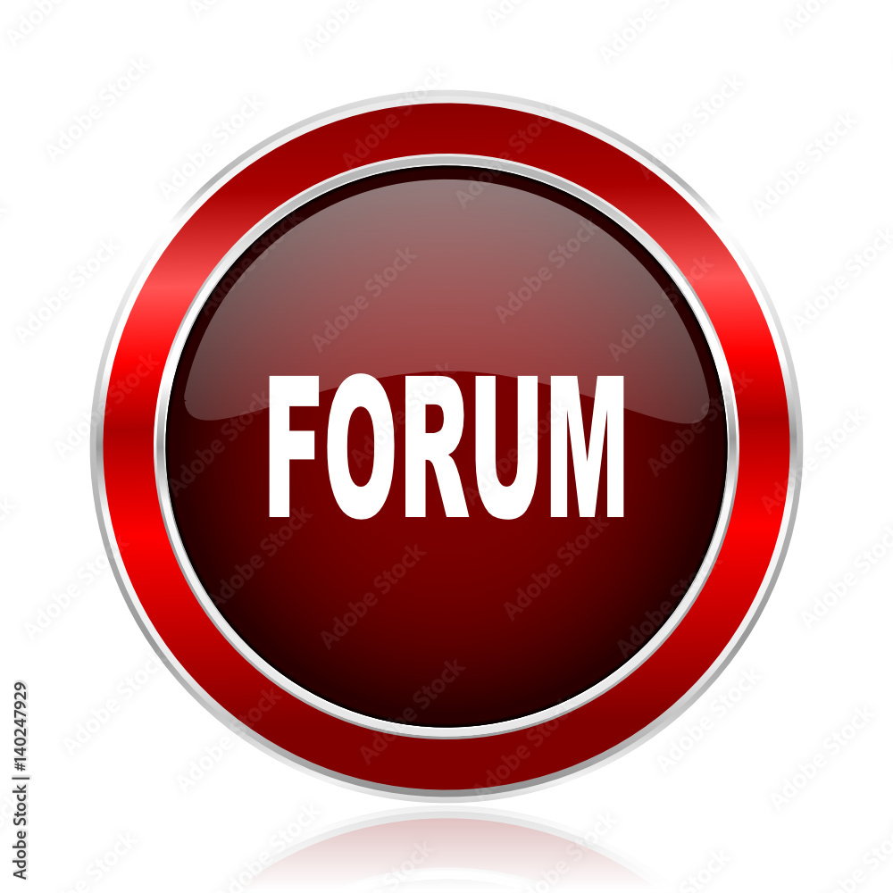 Poster Forum red round glossy vector web icon. Circle modern design chrome metal border abstract sign for smartphone applications