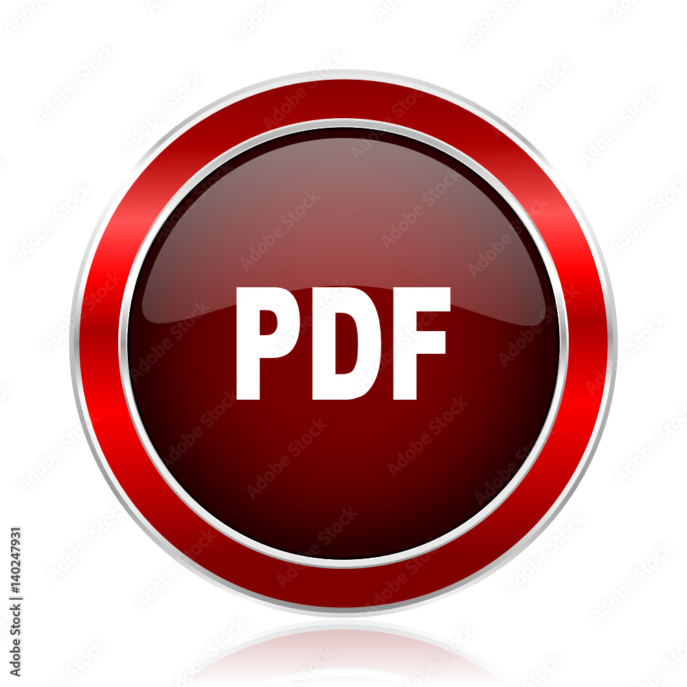 Poster pdf red round glossy vector web icon. circle modern design chrome metal border abstract sign for sma