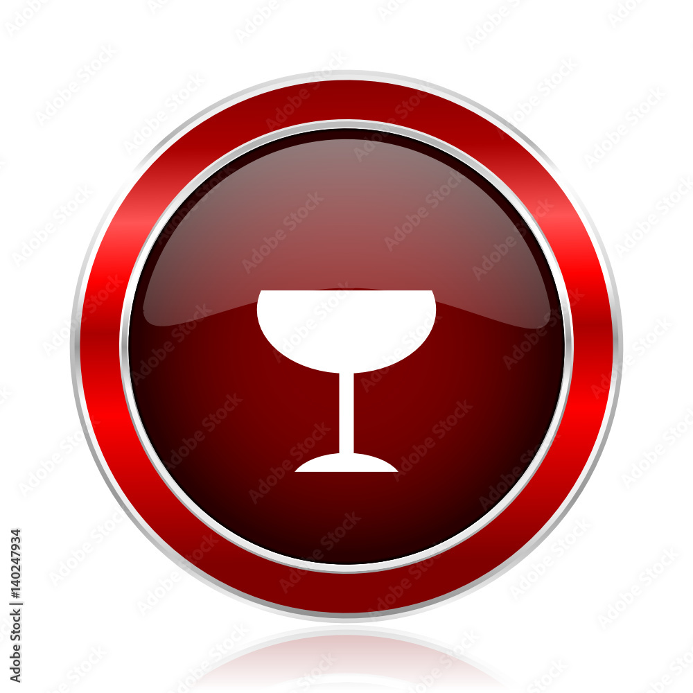 Poster alcohol red round glossy vector web icon. circle modern design chrome metal border abstract sign for