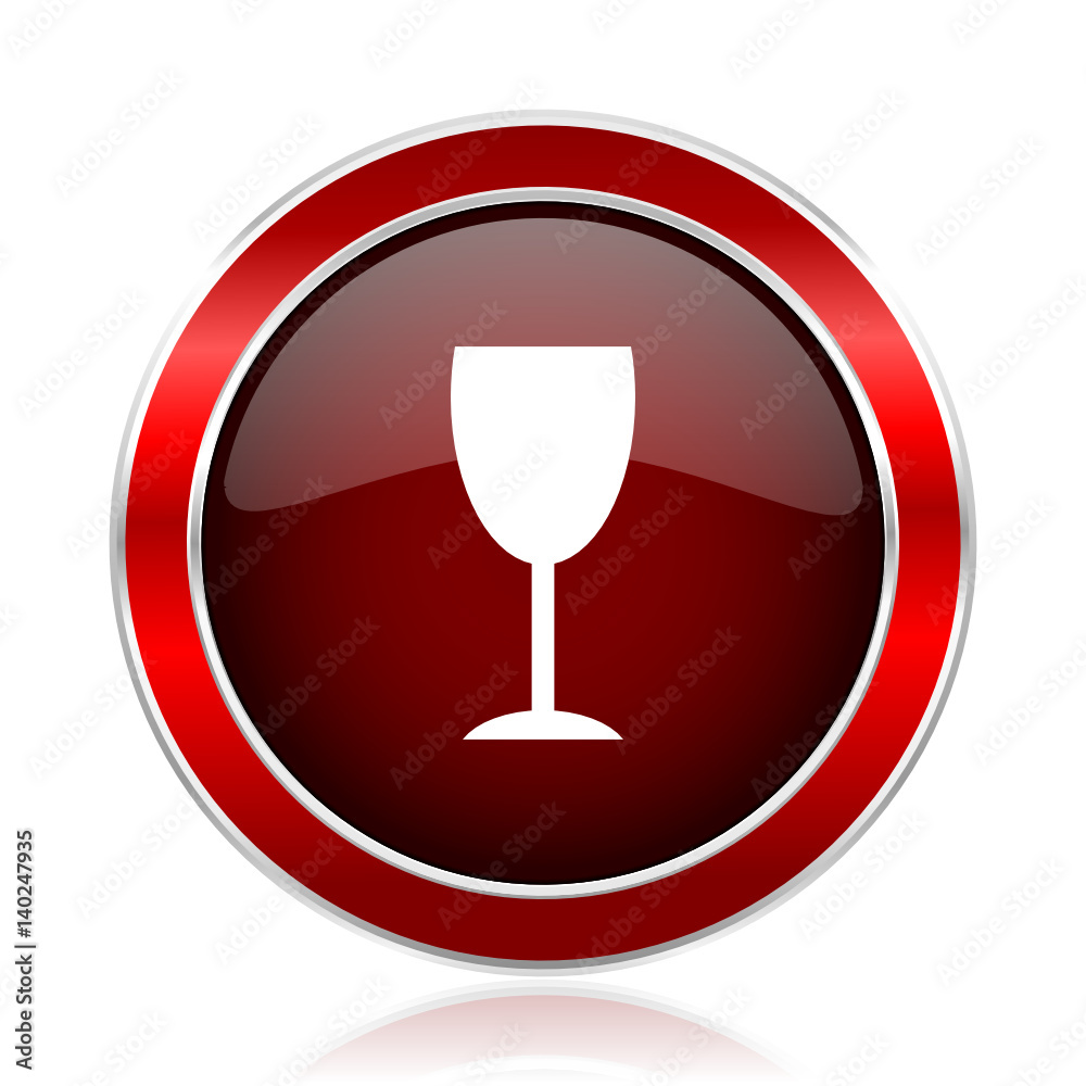 Poster Alcohol  red round glossy vector web icon. Circle modern design chrome metal border abstract sign for smartphone applications