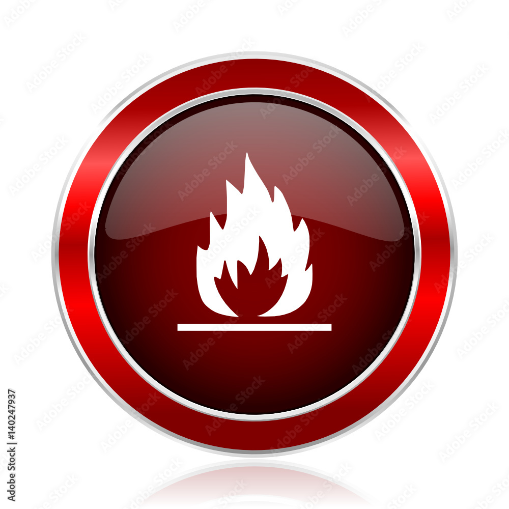 Poster flame red round glossy vector web icon. circle modern design chrome metal border abstract sign for s