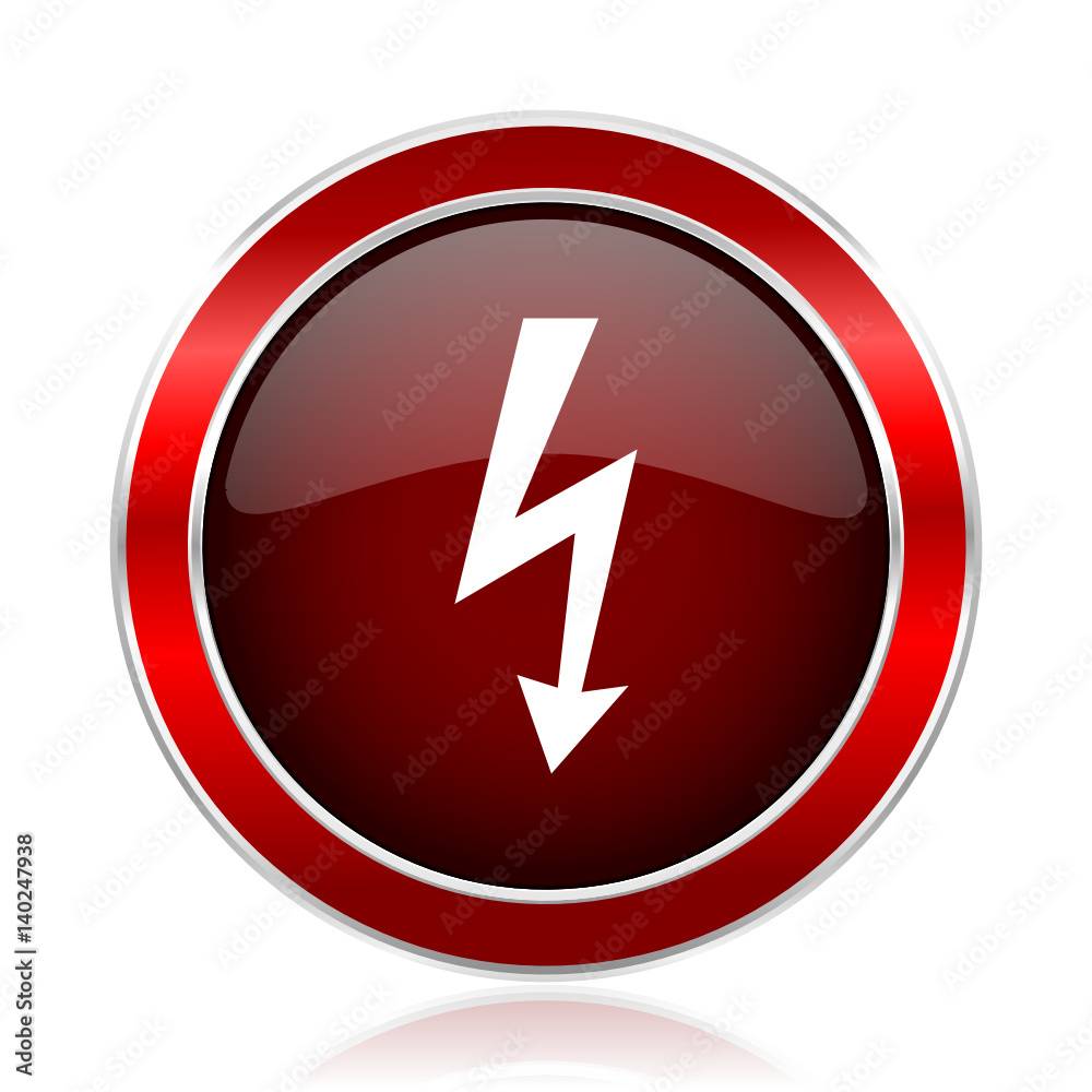Poster bolt red round glossy vector web icon. circle modern design chrome metal border abstract sign for sm