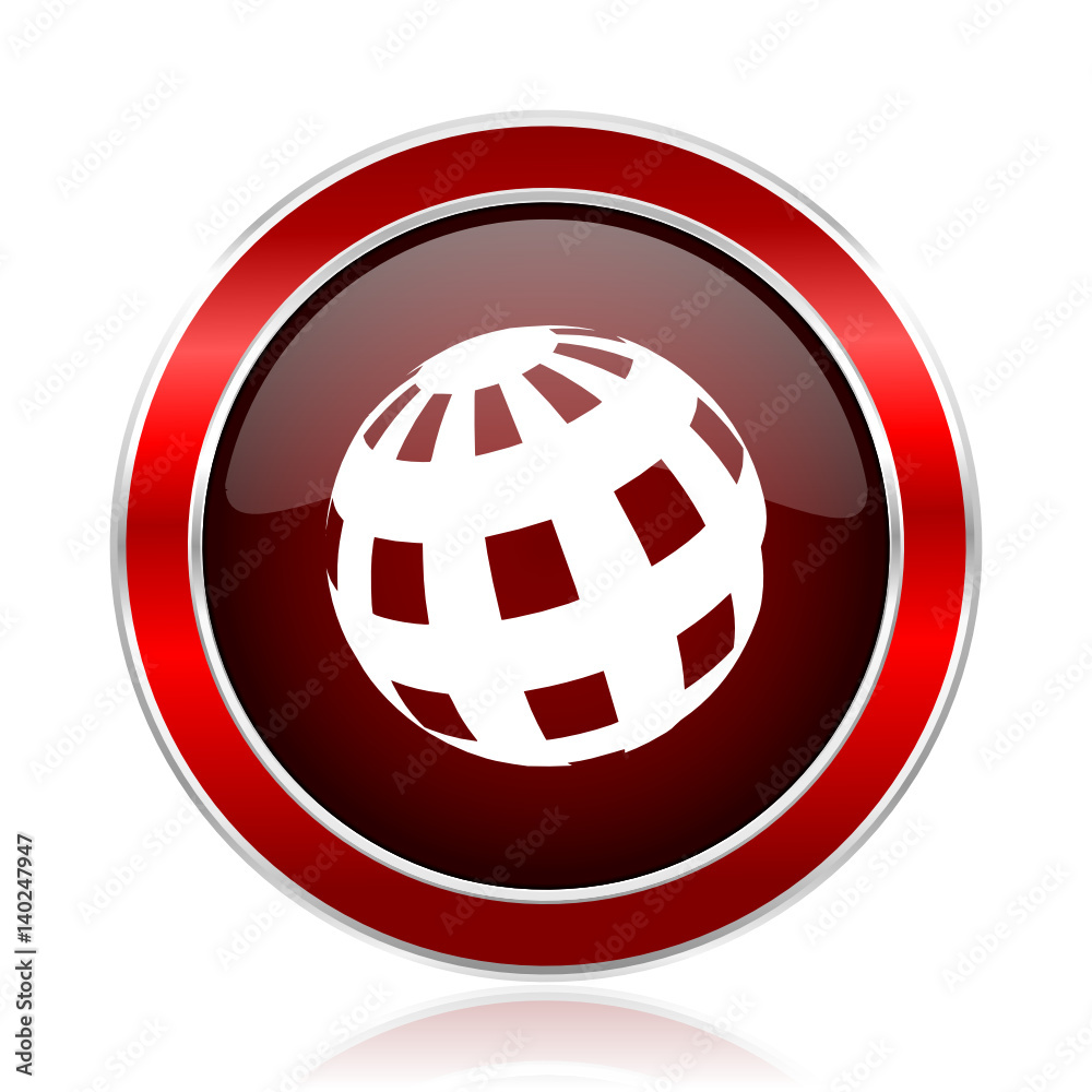 Poster Earth red round glossy vector web icon. Circle modern design chrome metal border abstract sign for smartphone applications