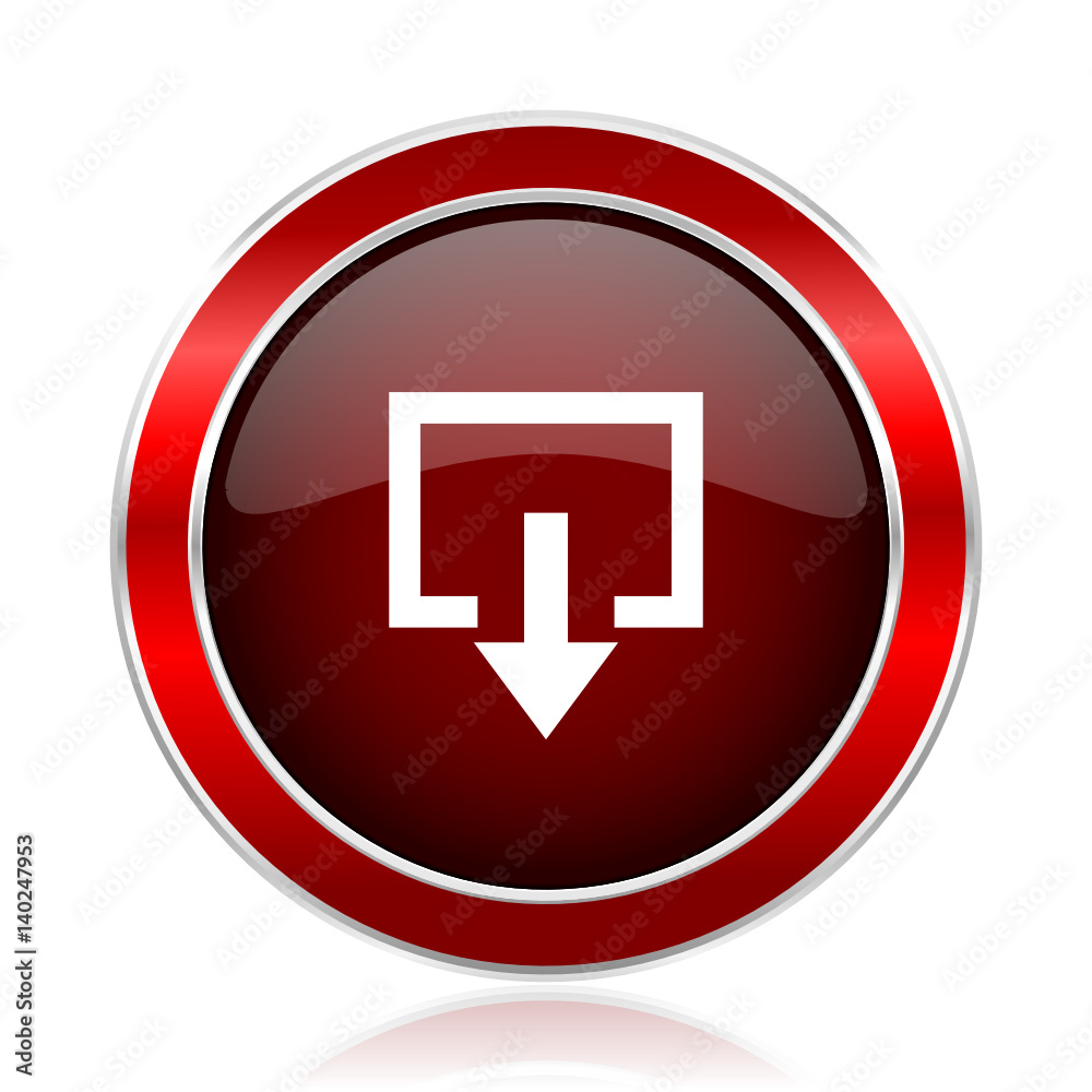 Leinwandbilder Exit red round glossy vector web icon. Circle modern design chrome metal border abstract sign for smartphone applications