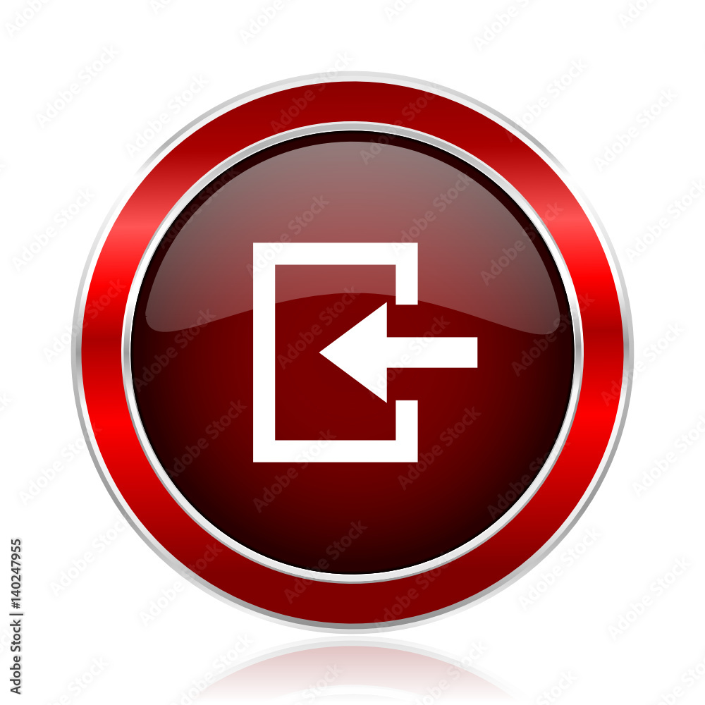 Leinwandbilder exit red round glossy vector web icon. circle modern design chrome metal border abstract sign for sm