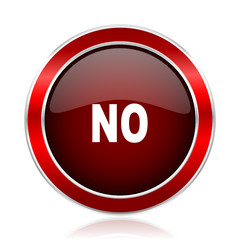 No red round glossy vector web icon. Circle modern design chrome metal border abstract sign for smartphone applications