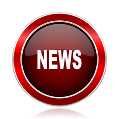 News red round glossy vector web icon. Circle modern design chrome metal border abstract sign for smartphone applications