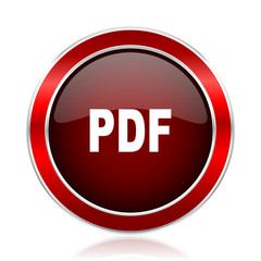 Pdf red round glossy vector web icon. Circle modern design chrome metal border abstract sign for smartphone applications