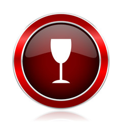 Alcohol  red round glossy vector web icon. Circle modern design chrome metal border abstract sign for smartphone applications