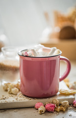 a delicious Cup of cocoa with colorful marshmallows