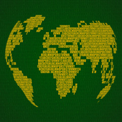 Abstract world map with letters of English alphabet. Vector globe background