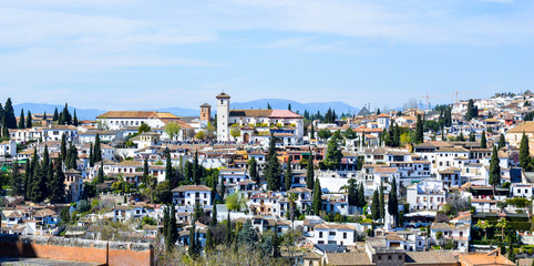 Fototapeta na wymiar Albaicín neighborhood in Granada. Typical Spanish village with white houses.