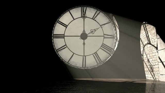A  24 hour time-lapse from the interior of the attic room behind a working antique tower clock with light rays penetrating through