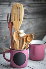 wooden kitchen utensils in Cup