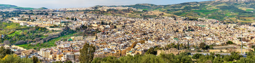 Panorama of Old Medina in Fes, Morocco, Africa