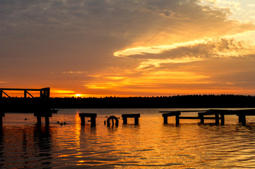 Fototapeta na wymiar the Necko lake at sunset time in Poland, podlasie, masuria.