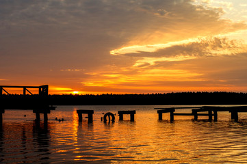 the Necko lake at sunset time in Poland, podlasie, masuria. © Jarek