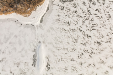 aerial view of the frozen lake