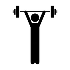 monochrome pictogram with man weightlifting vector illustration