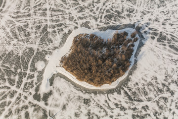 aerial view of the frozen lake