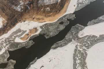 aerial view of the frozen lake