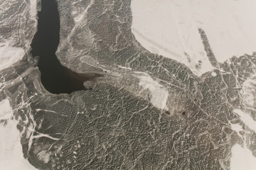aerial view of the frozen lake