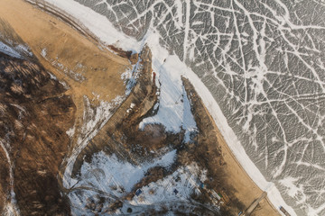 aerial view of the frozen lake
