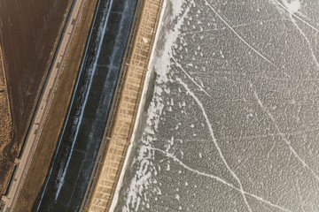 aerial view of the frozen lake