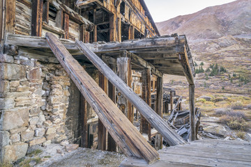 ruins of gold mine in Rocky Mountains