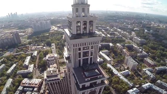 Aerial view of highest Moscow Building. Triumph-Palace