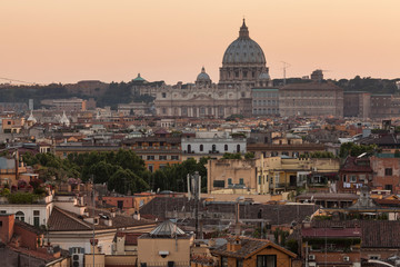 Fototapeta na wymiar Cityscape of Rome and St. Peter's Basilica in the Vatican at Dusk