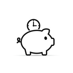 Time is money piggy bank icon. Save time vector illustration.