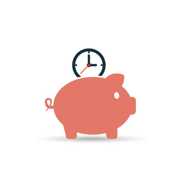 Time is money piggy bank icon. Save time vector illustration.