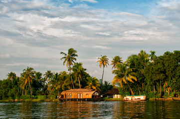 A houseboat in Kerala backwaters, India.