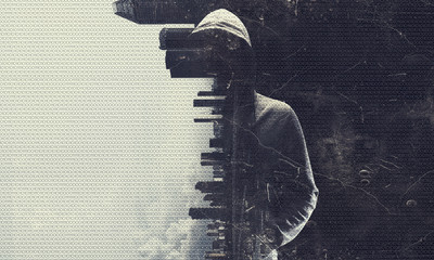 Criminal in the city . Mixed media