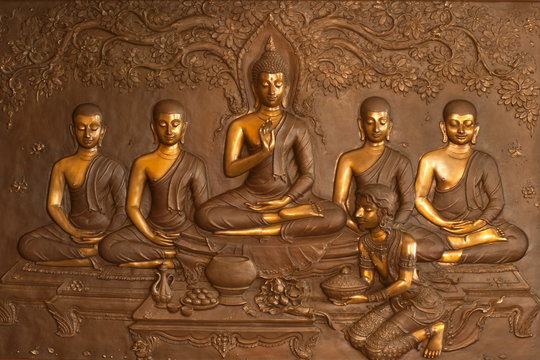 Detail at the base of the Sitting Buddha in the Wihan of Wat Pa Phu Kon,Thailand.