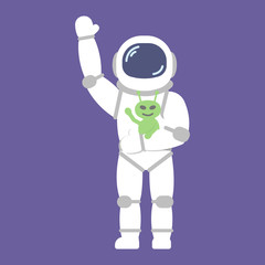 Vector astronaut with alien in flat style