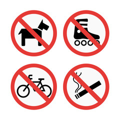 Prohibition signs set safety information vector illustration.