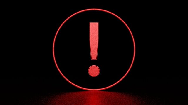 Red exclamation point in circle on black background. Graphic illustration. 3d rendering