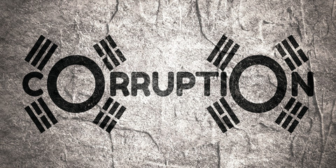 Corruption word. Illustration relative to Korean politic crisis. National flag elements. Billboard concept. Grunge texture