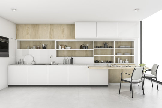 3d rendering white kjitchen with minimal style decor