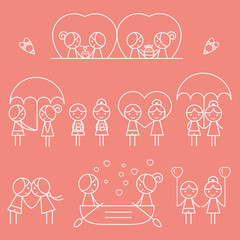 Valentine's day line icon set.