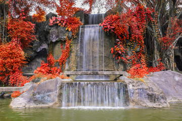 Waterfall in garden at the public park